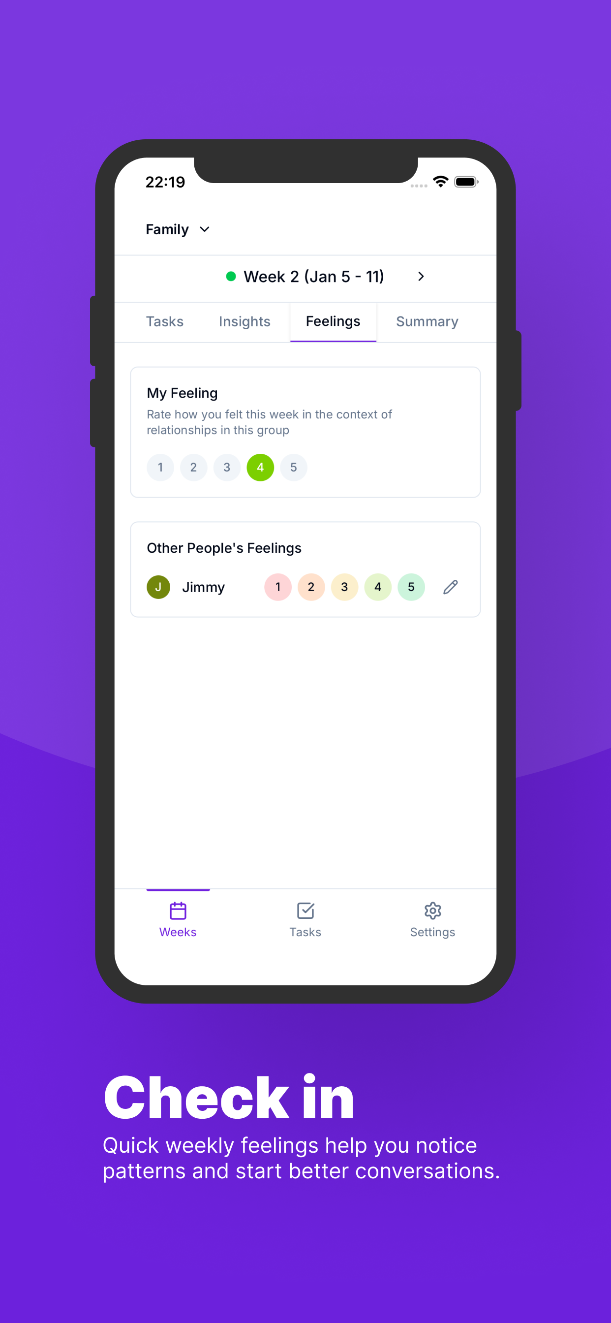 Weekly feelings check-in